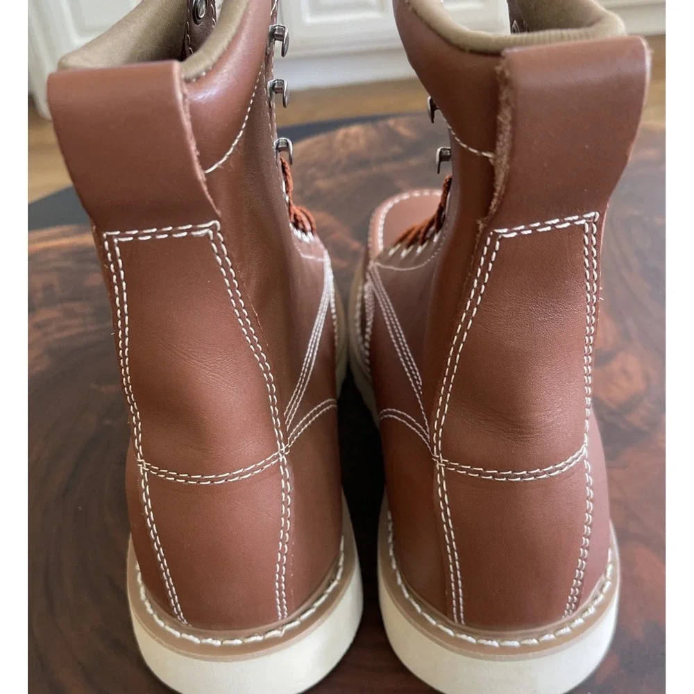 Work America Mens Brown Leather Moc Toe Work Boots Oil Resistant Size 13 EEE